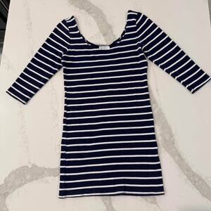 Forever21 Stripe Knit 3/4 Sleeve ScoopNeck Bodycon Dress Womens Large Blue/White